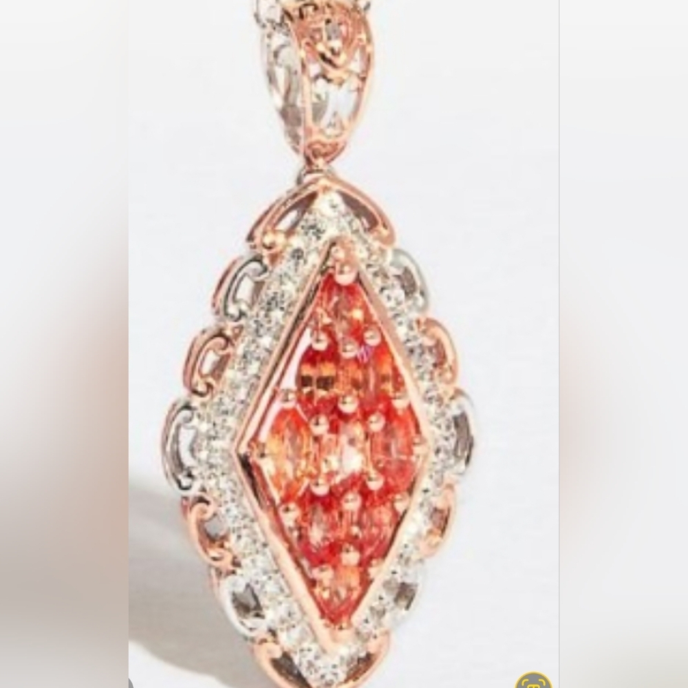 Rare Padparadscha Sapphire & Zircon Necklace RG & Palladium Sterling Silver! - Picture 3 of 10